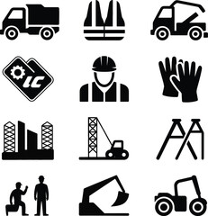 Construction Industry Icons Black Silhouette Set truck dump truck