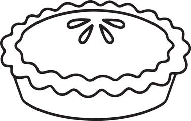 A simple, black-and-white line drawing of a pie. baking, dessert, or homemade food.