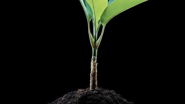 Small plant sprouting from the soil against a dark background