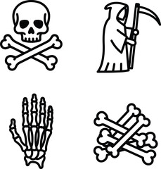 Fototapeta premium Grim reaper and skull symbols representing death and mortality in minimalist style, evoking a spooky and ominous mood.