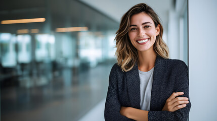 Professional woman smiling in modern office