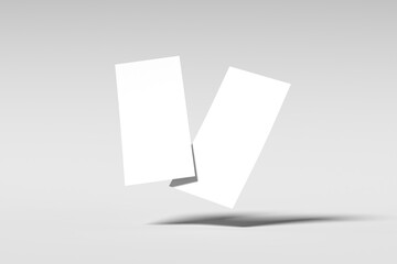 Two-page flyer mockup with blank organic paper for design presentation. Blank white brochure template in 3D illustration.
