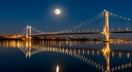 Fototapeta premium Full Moon Above Suburban Rooftops