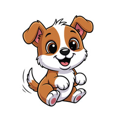 Adorable Animated Puppy Illustration Smiling Joyfully on White Background. Vector