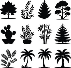 Silhouette Collection Of Various Trees And Plants nature flora