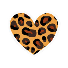 A heart-shaped sticker featuring a leopard print design