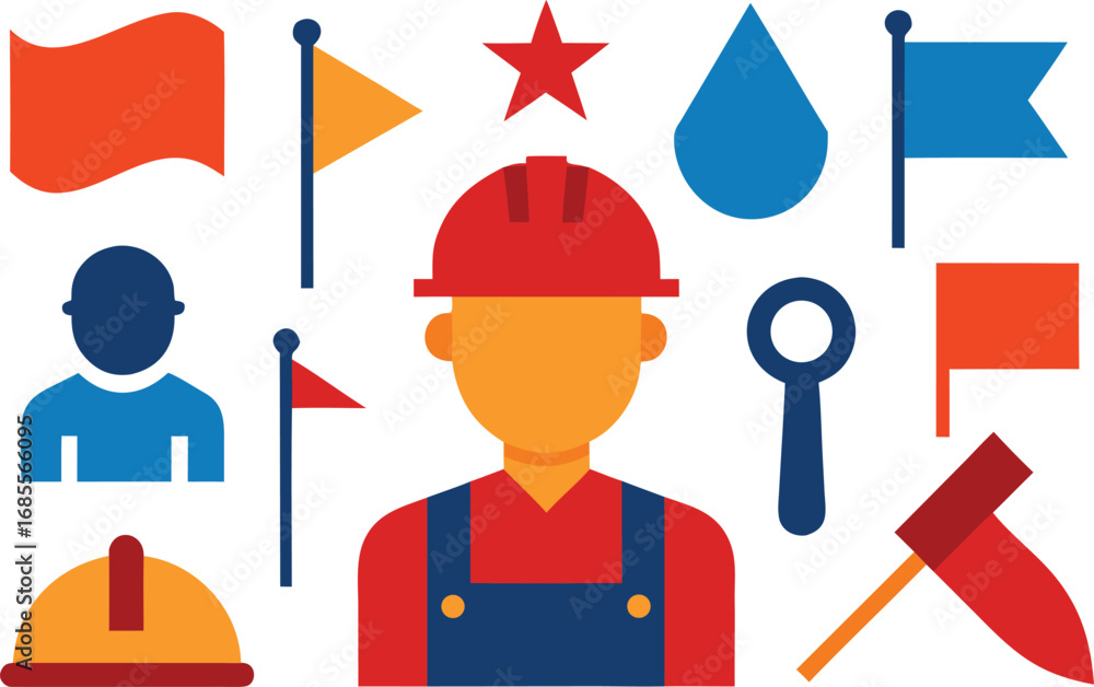 Poster labor day worker icons collection vector graphics scalable eps format for commercial use