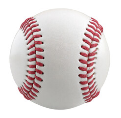 Close-up of a baseball.  A white baseball with  red stitching.  Perfectly round