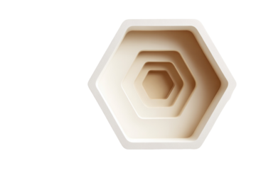 Abstract hexagonal design.  Layered, recessed hexagons create a tunnel effect