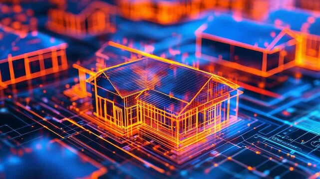 Futuristic smart home emerging from circuit board, proptech and innovation