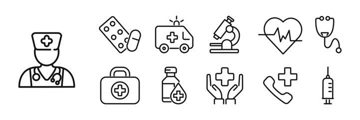 Medical outline icon set, vector pack of healthcare and hospital. Vector