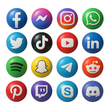 Collection of popular social media app icons presented as 3d spheres in a grid layout 3d rendered icons for digital marketing branding and communication