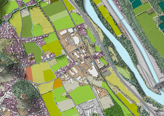 Concept de fond géographique - Données lidar HD - Vue aérienne de la topographie et occupation...