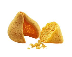 Honeycomb-shaped cookie, broken in half, showing honeycomb interior