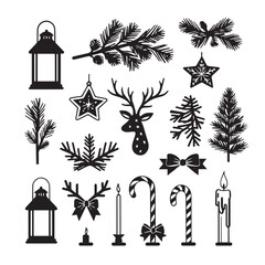 Vector art of collection of black christmas and winter holiday graphic elements
