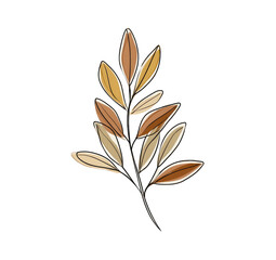 Autumnal branch with  warm-toned leaves.  Abstract, delicate, and minimalist design