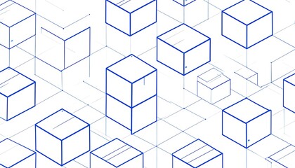 Obraz premium Abstract geometric pattern of interconnected blue cubes on a white background