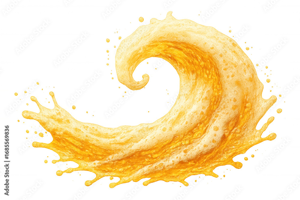 Poster refreshing and foamy beer wave splashing, creating a dynamic spiral with a transparent background