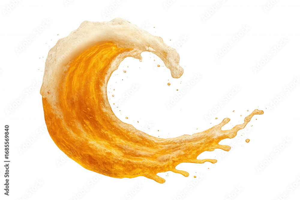 Poster golden beer splashing, creating dynamic foam wave, arching high with effervescent texture against cr