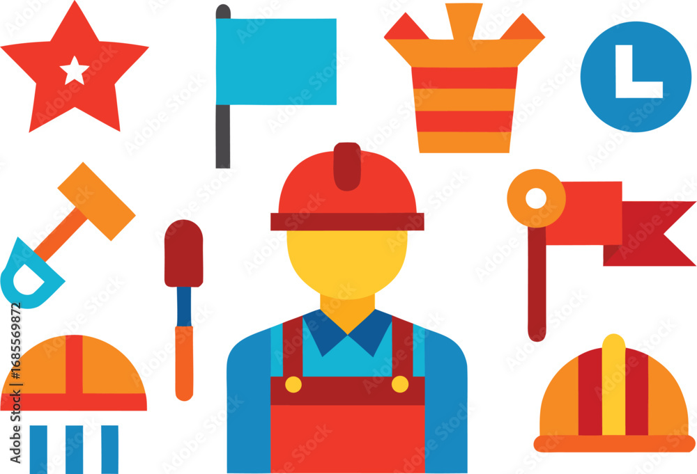 Poster labor day collection vector icons workers tools flags seamless scalable eps illustration