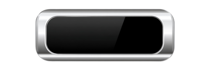 Rectangular metallic button, silver border, black interior