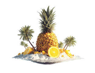 Pineapple, palms, and citrus on sand