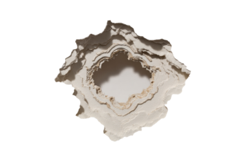 Abstract, layered, sculpted, off-white, circular, relief form