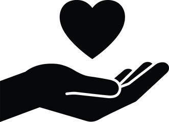 Charity support vector illustration with hand holding heart, love donation symbol, healthcare compassion design, kindness, volunteer help, giving care, community assistance graphic