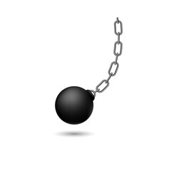 Solid black wrecking ball hangs from a chain, representing demolition and construction concepts.