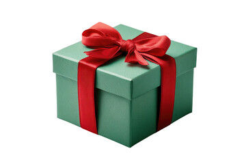 Obraz premium A mint green gift box, adorned with a vibrant red ribbon bow, sits against a black background