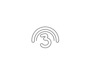 Abstract graphic of the number three.  A stylized numeral three is encircled by flowing, curving lines