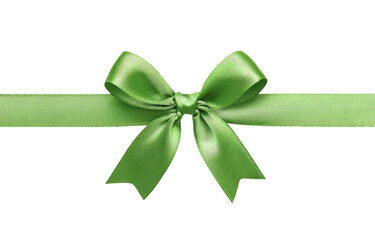 A vibrant lime green satin ribbon bow on a horizontal band