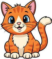 Cute happy cartoon orange tabby cat sitting with smiling face, adorable kitten illustration perfect for kids books, posters, stickers
