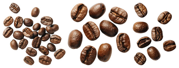 Obraz premium PNG Rich aromatic roasted coffee beans, element set on transparent background