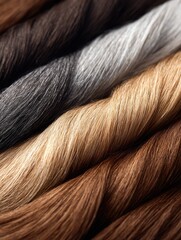 Fototapeta premium Close-up of multiple hair strands showcasing different colors and textures, ideal for beauty and fashion themes.