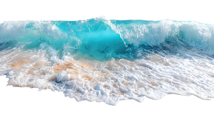 Aerial view of ocean waves crashing isolated on transparent white background, clipping path