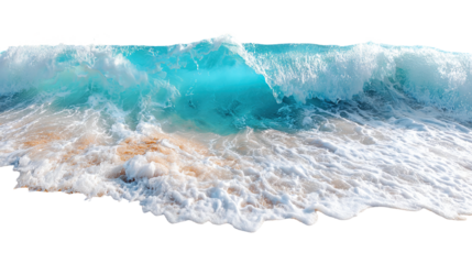 Aerial view of ocean waves crashing isolated on transparent white background, clipping path