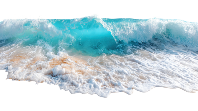 Aerial view of ocean waves crashing isolated on transparent white background, clipping path