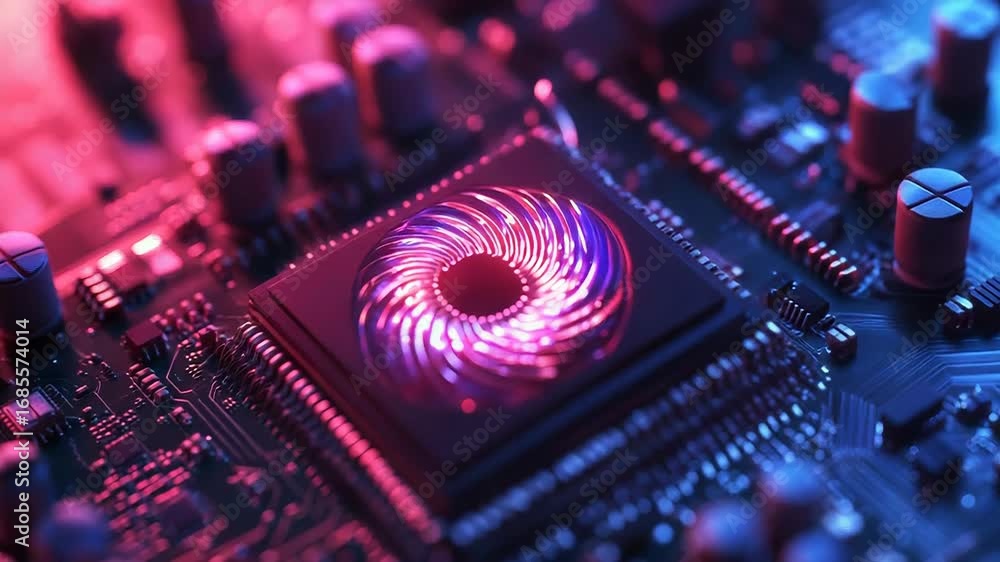 Poster quantum cpu performing complex calculations on motherboard