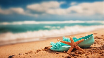 Coastal summer composition with colors and elements, conveying fun and sun, great for social media or advertisements.
