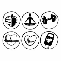 Collection of health and fitness icons hand drawn vector illustration