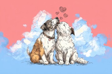Endearing Canine Couple Embracing Love: Valentine's Day Heartwarming Illustration