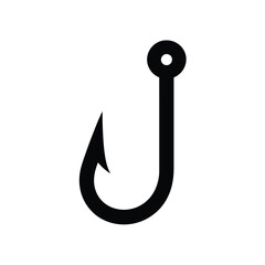 Simple black fishing hook icon on white background