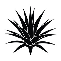 Black silhouette of a spiky agave plant on a white background