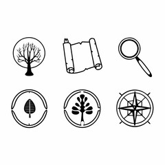 Genealogy and exploration icons for heritage and discovery projects