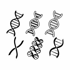 Collection of six unique dna strand illustrations for science and technology projects