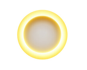 Circular, glowing light fixture.  A luminous ring of warm yellow light encircles a pale beige or cream center.  