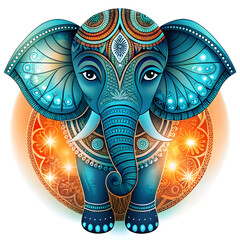 Obraz premium Ornate blue elephant with orange mandala teal