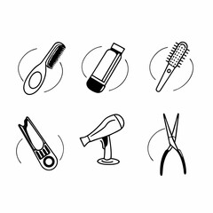 Collection of hairdressing tools icons set of beauty salon equipment symbols