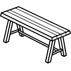 Minimalist Wooden Bench Line Art